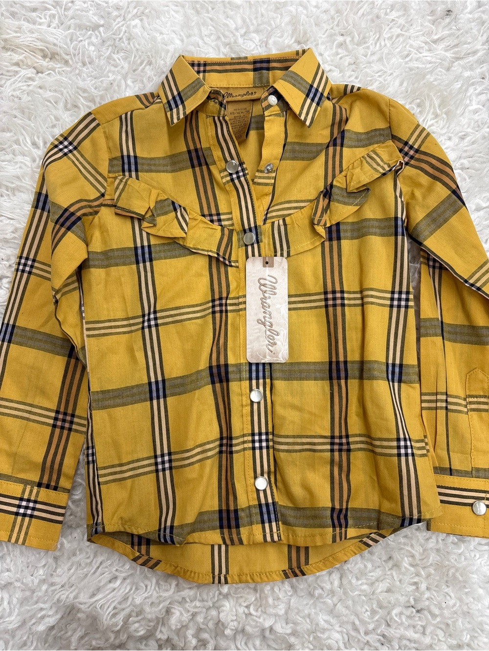 Wrangler Yellow Plaid Ruffle Button-Front Shirt